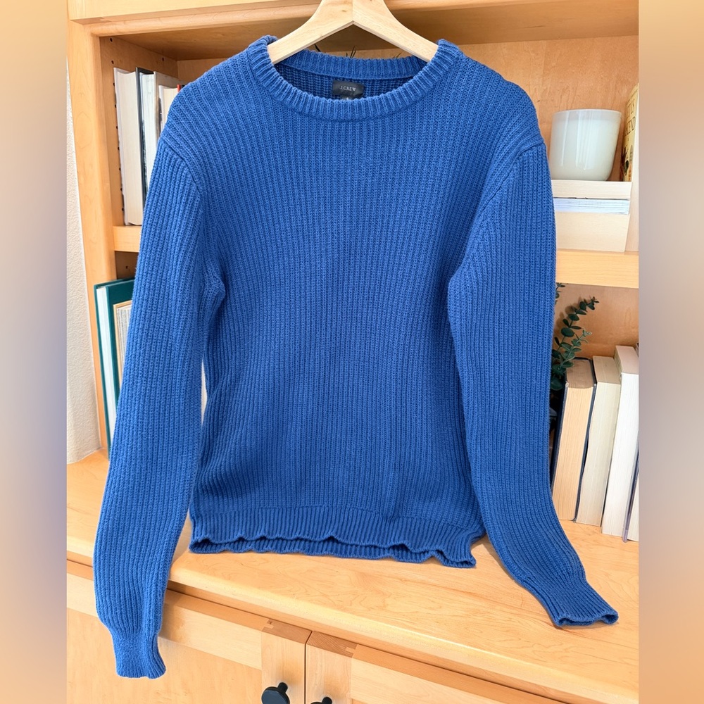 J.Crew 100% Cotton Royal Blue Crewneck Sweater Size Small Thick Knit Preppy